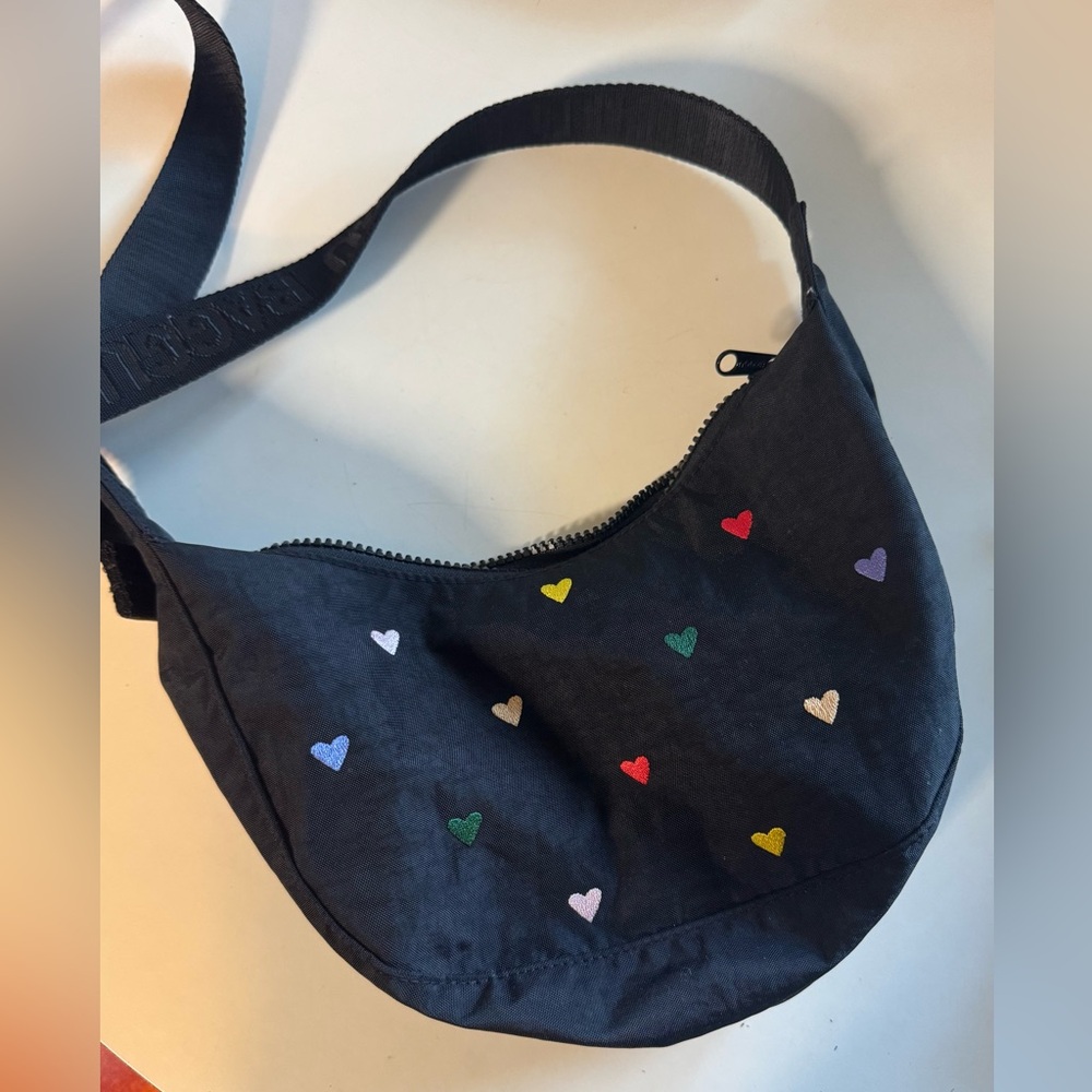 Baggu Embroidered Hearts Small Crescent Bag Purse